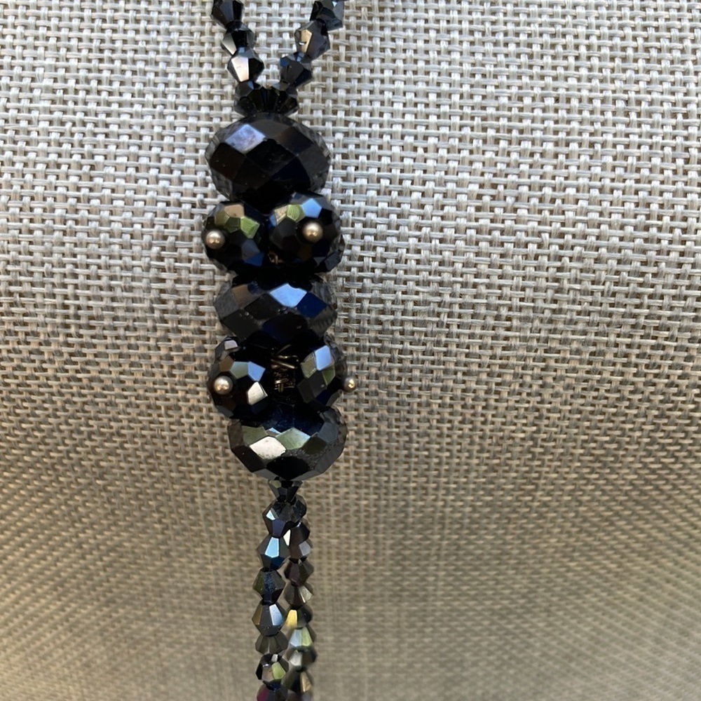 HANDMADE Swarovski Crystals Drop Necklace Charcoal with Silver 40 Inches Long - Picture 4 of 9